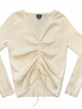 Adjustable Ruched Long Sleeve Ivory Cream Knit
